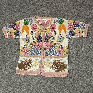 Susan Bristol Floral and Bunny Sweater size S Vintage 1994